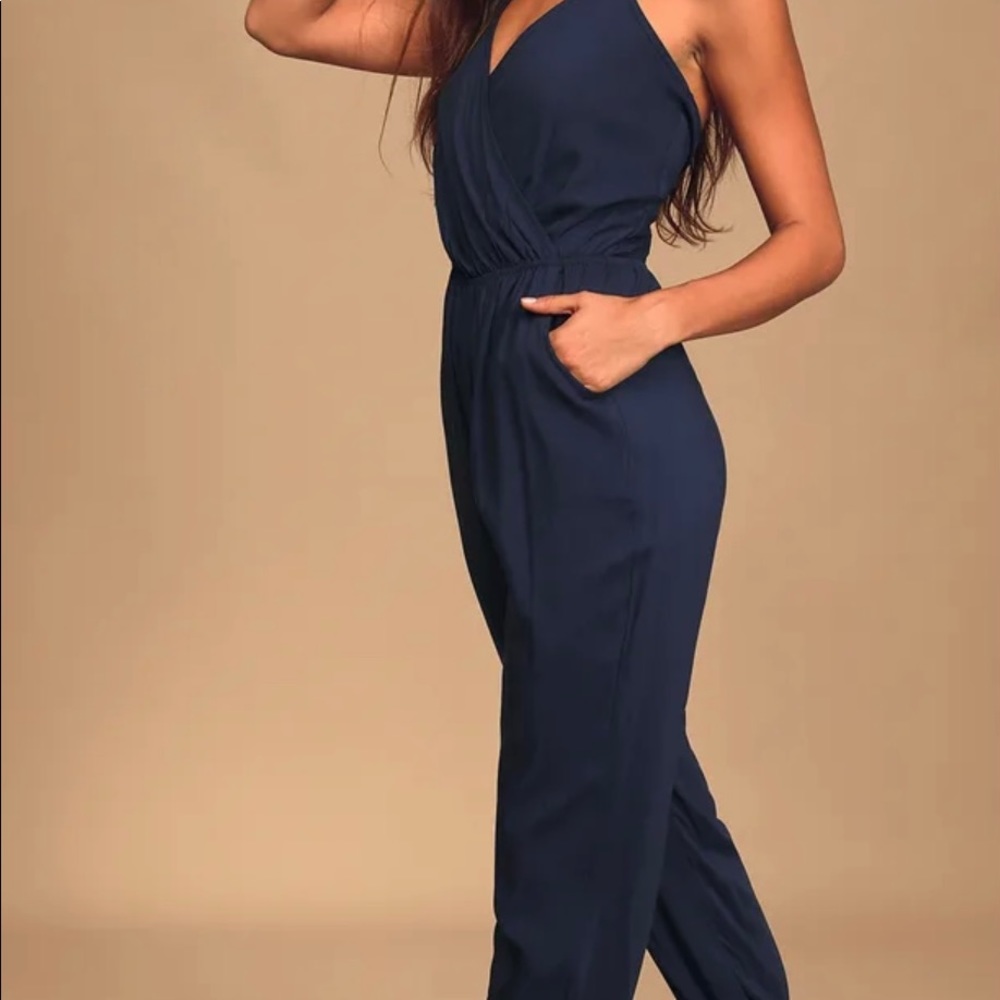 NWT Learning to Fly Navy Blue Halter Jumpsuit size large